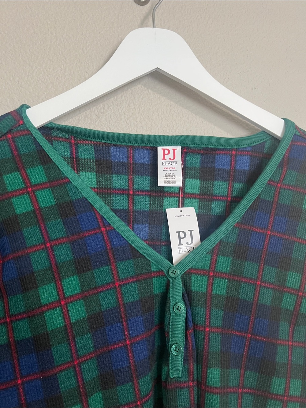 NWT PJ Place Green & Blue Plaid Long-Sleeve Pajama Top - Picture 2 of 9